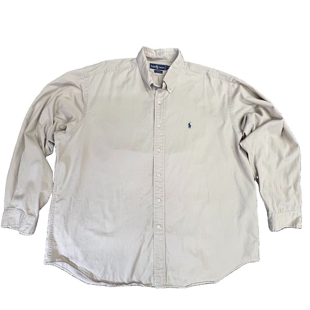 Ralph Lauren Long Sleeve Button Down Mens 2XL Beige Tan Blaire Cotton